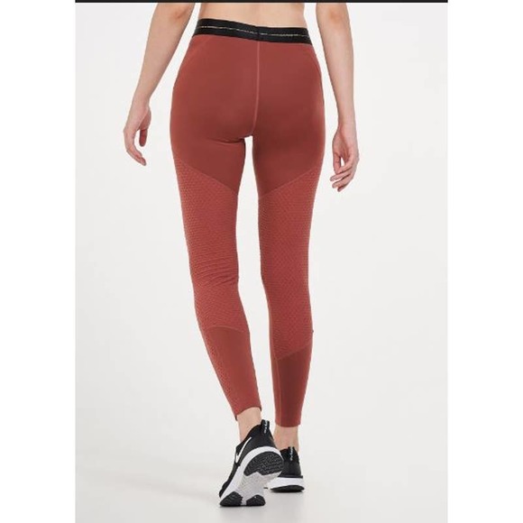Nike Pro Icon Clash Women's Leggings  Claystone Red/Metallic Gold Large - Picture 2 of 8